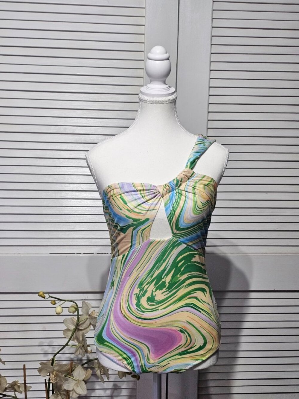 NWT ASTR The Label Women's Multicolor Sindri One-Shoulder Bodysuit Size M 3641